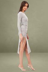 Grey Midi Dress Long Sleeve Bodycon