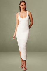 White Bodycon Dress Sleeveless Textured