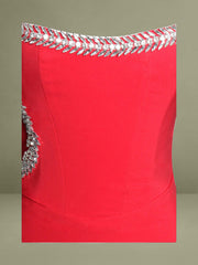 Xoana Red Crystal Embellished High Slit Gown