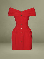 Cait Red Off Shoulder Drop Waist Mini Dress
