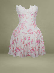 Samara Floral Drop Waist Linen Corset Puffy Mini Dress