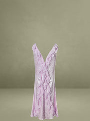 Paolina Taro Pink Jacquard Ruffle Mermaid Maxi Dress