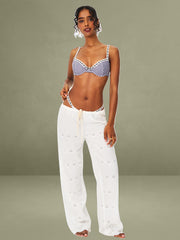 Gingham Lace Decoration Bikini Top