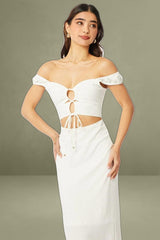 White Bodycon Dress Textured Midi