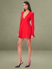 Ubah Red Blazer Pleated Button-up Long Sleeve Mini Dress