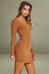 Brown Mini Dress Long Sleeve Evening