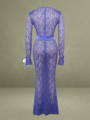Giada Navy Lace Deep V Long Sleeve Maxi Dress