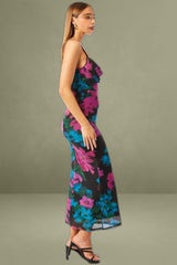Pink Floral Maxi Cowl Neck Bodycon Singlet Dress