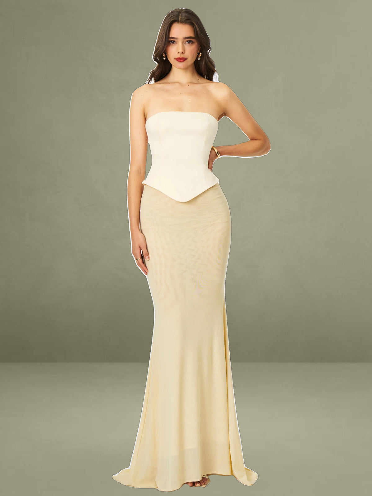 Adelina Butter Yellow Peplum Mermaid Gown with Lace-up Back