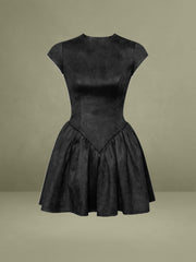 Jacqueline Backless Black Mini Puffy Suede Dress