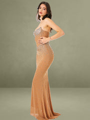 Fatima Nude Crystal Sleeveless Corset Mermaid Maxi Dress