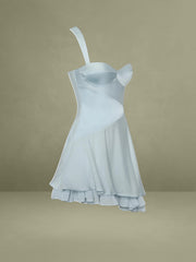 Yaffa Baby Blue Asymmetrical Mini Dress