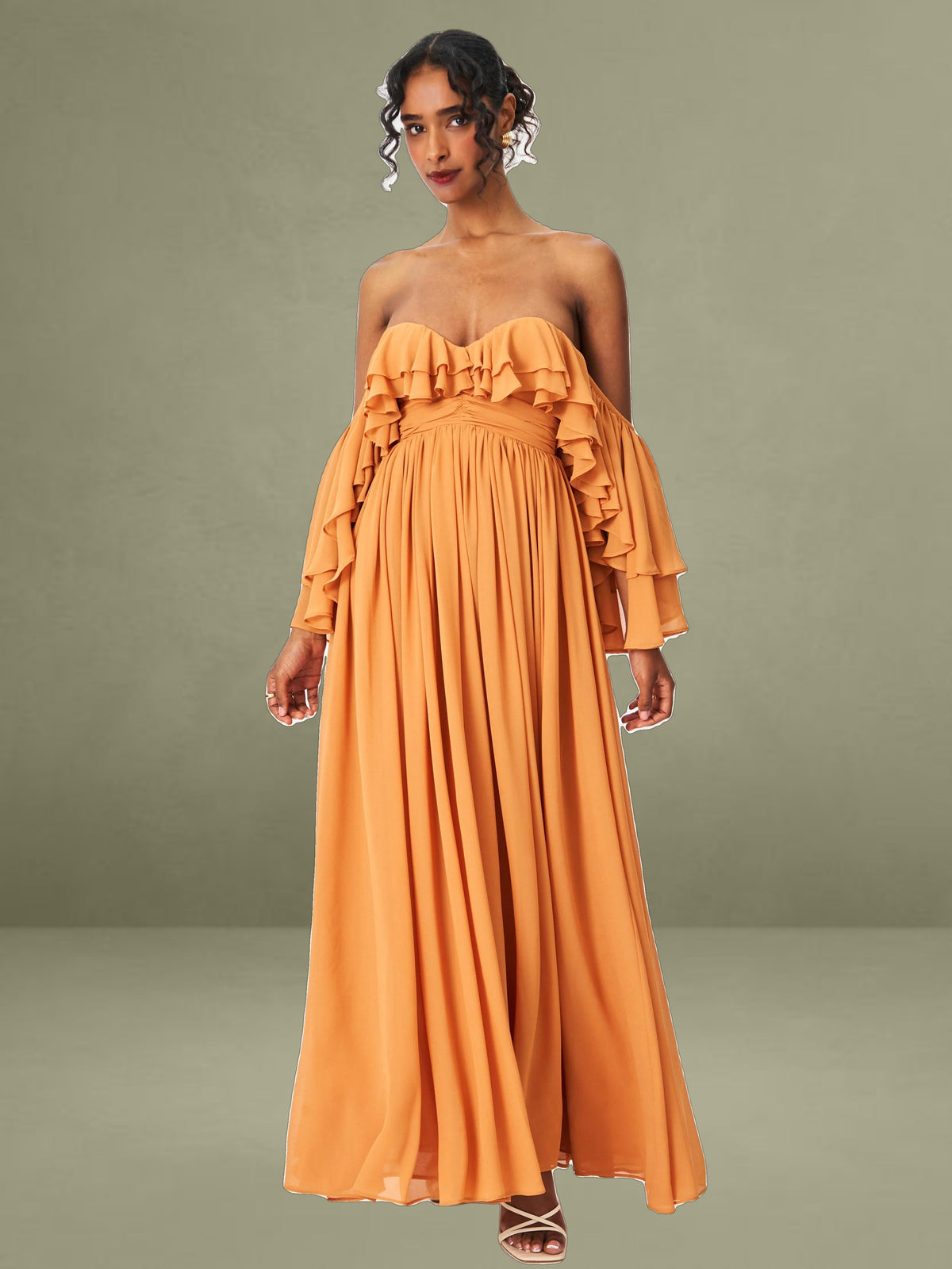 Kaela Brickwork Off Shoulder Chiffon Maxi Dress
