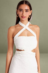 White Bodycon Dress Sleeveless Textured