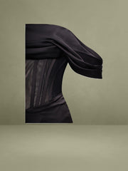 Black Satin High Slit Corset Gown