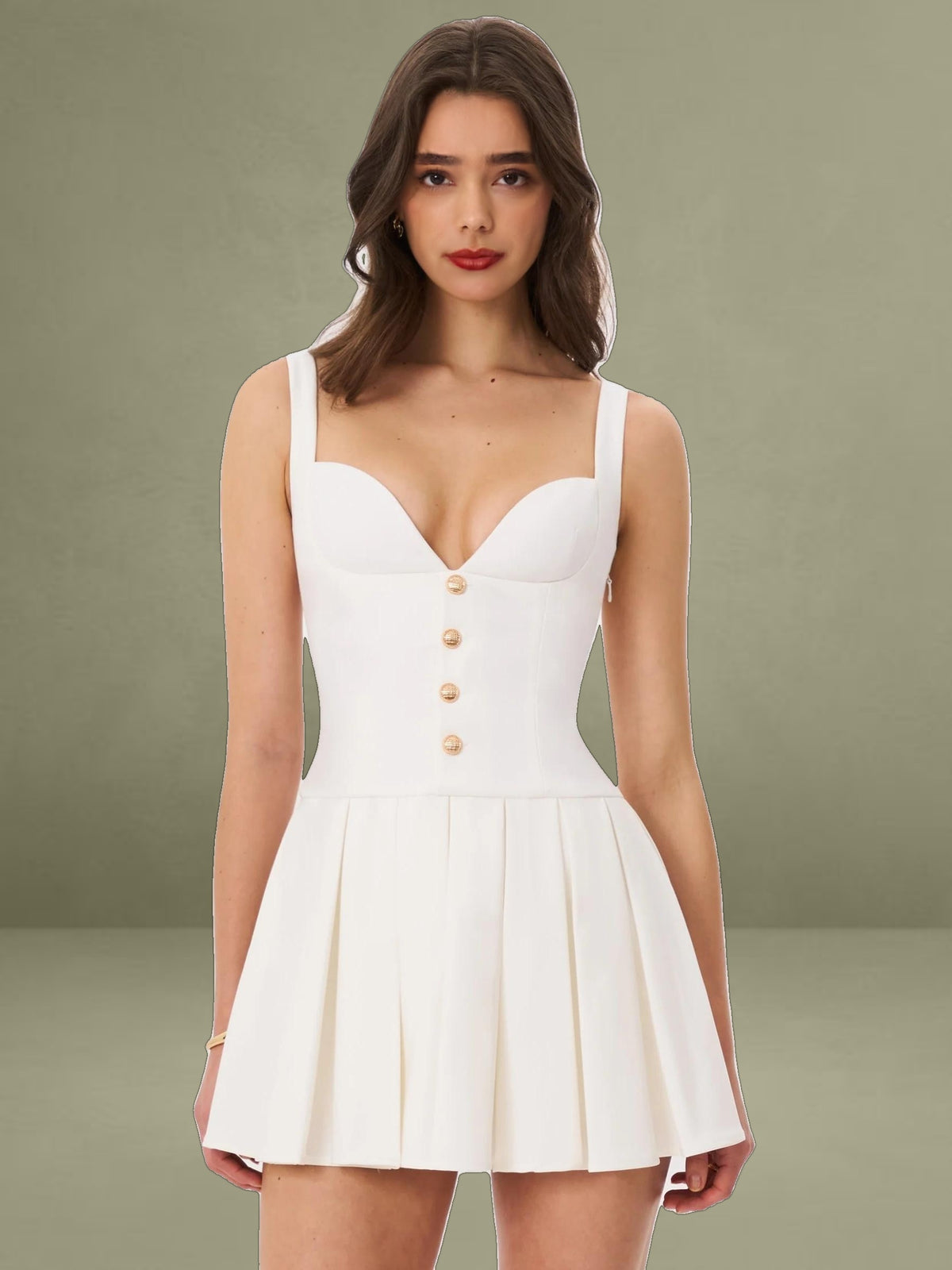 Tala White Sleeveless Pleated Preppy Mini Dress