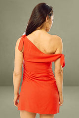 Red Bodycon Dress Tie Up Shoulder