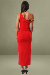 Red Bodycon Dress Twist Off Shoulder