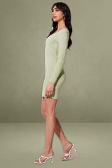 Long Sleeve Green Knit Bodycon Dress