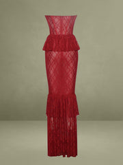 Quennell Burgundy Lace Corset Maxi Dress