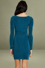 Blue Slinky Jersey Twist Front Dress