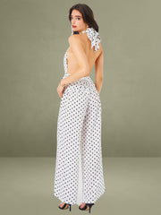 Oriana White Polka Dots Halter Jumpsuit