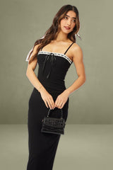 Black Bodycon Dress Maxi Ribbon Trim