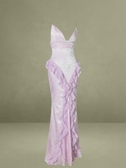 Paolina Taro Pink Jacquard Ruffle Mermaid Maxi Dress