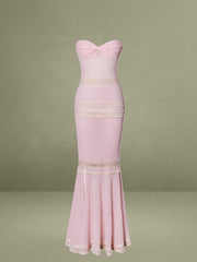 Pallas Pink Lace Trim Crochet Mermaid Maxi Dress