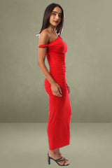 Red Bodycon Dress Twist Off Shoulder