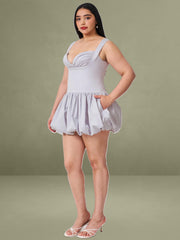 Zada Grey Pleated Breast Bubble Hem Mini Dress