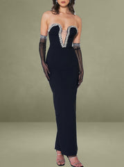 Black Crystal Embellished Maxi Dress