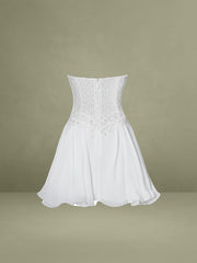 Fabiola Lace Trim Silver Net Top Mini Flare Chiffon Dress