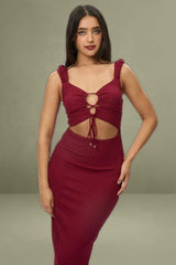 Red Bodycon Dress Textured Midi