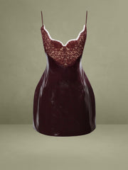 Shelby Dark Brown Vegan Leather with Lace Mini Dress