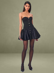 Kaden Black Drop Waist Mini Puffy Dress