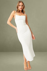 White Bodycon Dress Singlet Textured Midi