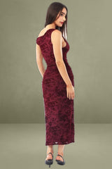 Red Bodycon Dress Burnout