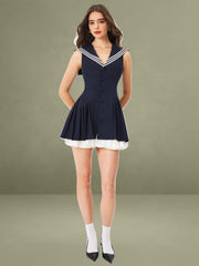 Calliope Navy Sailor Pleated Mini Dress