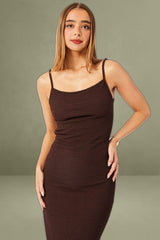 Brown Bodycon Dress Singlet Textured Midi
