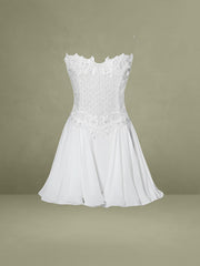 Fabiola Lace Trim Silver Net Top Mini Flare Chiffon Dress