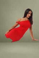 Red Bodycon Dress Twist Off Shoulder