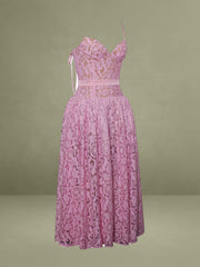Lorena Pink Lace Drop Waist Midi Sundress
