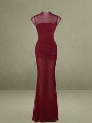 Fabienne Burgundy Mesh Cap Sleeve Mermaid Gown