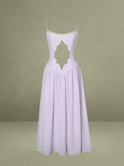 Jaclyn Lavender Lace Trim Cutout Seersucker Midi Dress
