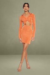 Orange Mini Dress Slinky Jersey Cut Out
