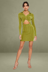 Green Mini Dress Slinky Jersey Cut Out