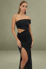 Black Bodycon Dress One Shoulder Maxi