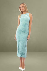 Green Bodycon Round Neck Sleeveless Burnout Dress