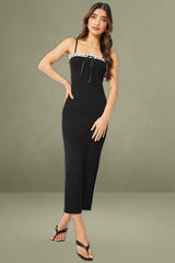 Black Bodycon Dress Maxi Ribbon Trim
